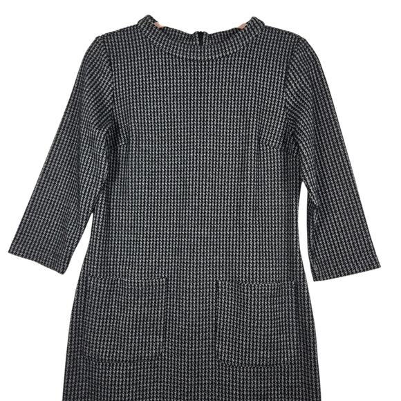 Boden Opal Jersey Dress Women 8P Petite Jacquard Houndstooth Mod Shift Mock Neck - Picture 2 of 12
